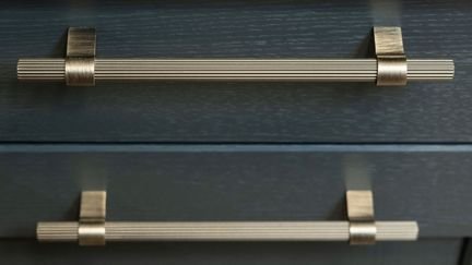 Kitchen with Antique brass fluted bar handles