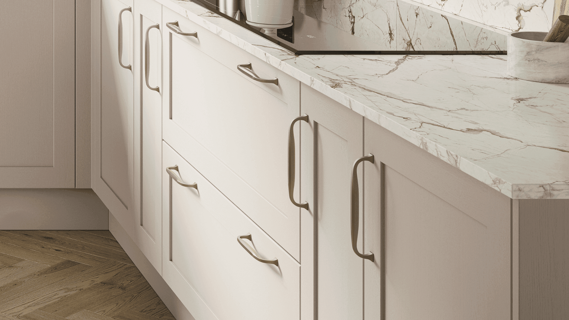 Shaker kitchen with traditional bow handles