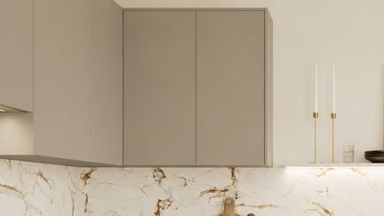 Corner wall unit without handles
