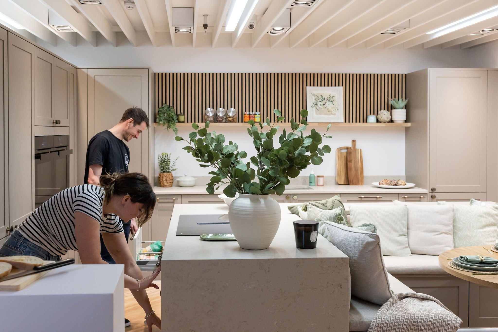 Customers in the showroom kitchen