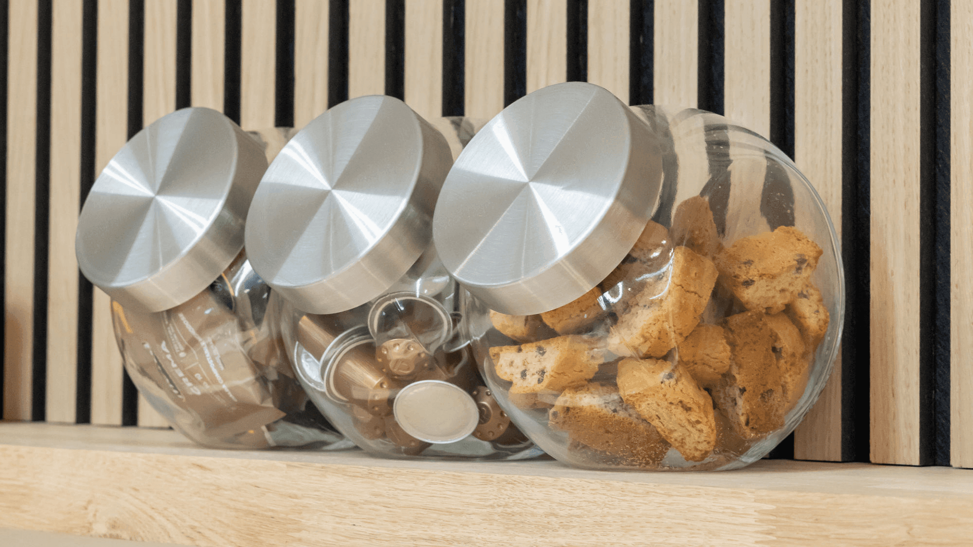 Collection of jars on open shelving