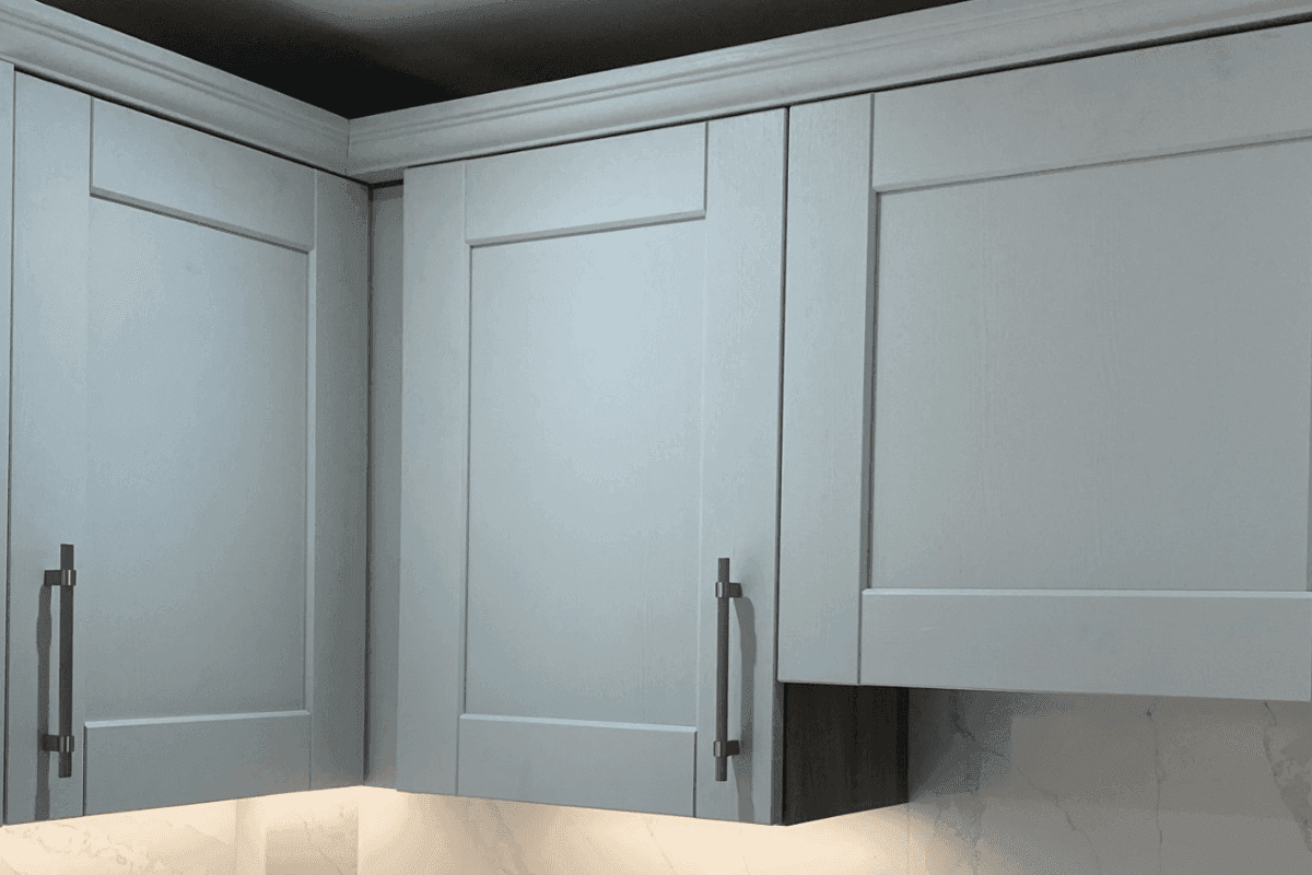 Dove Grey shaker kitchen with fluted handles