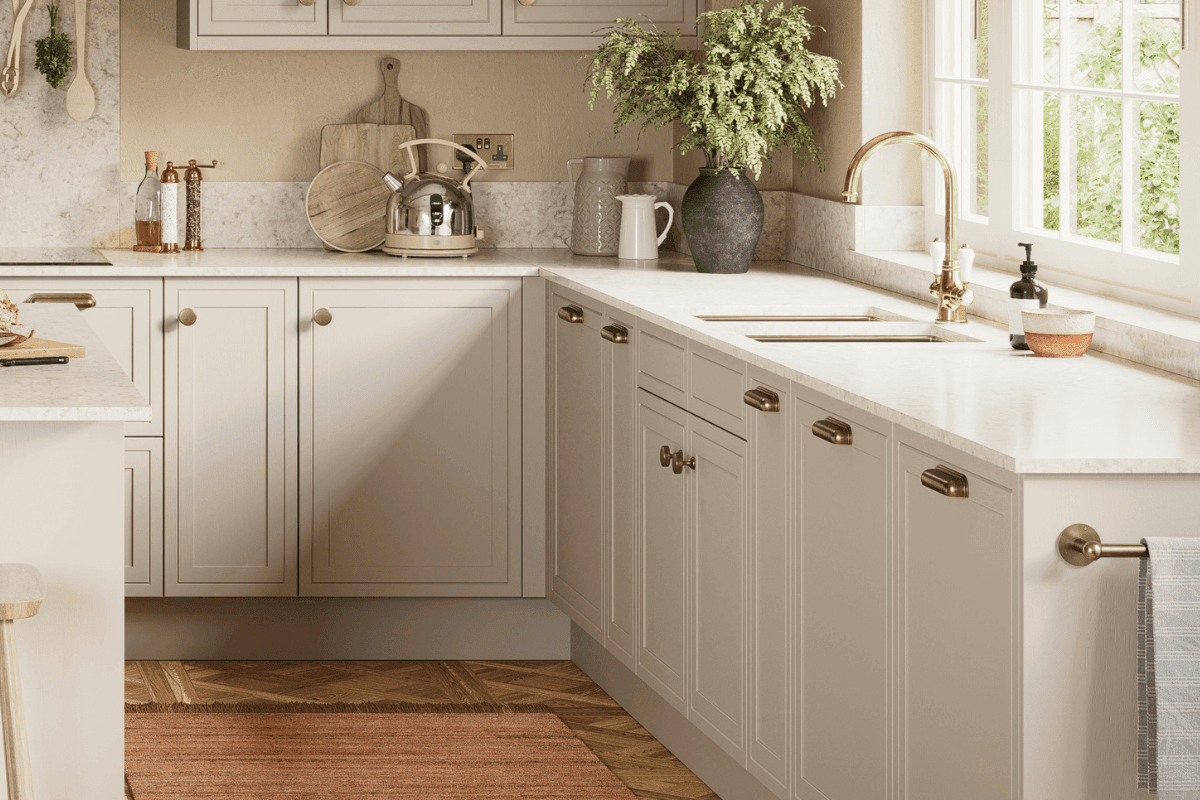 Kitchen with Petworth Stone doors and cup and knob handles