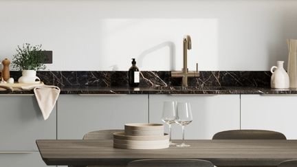 Kitchen with upstand along sink run