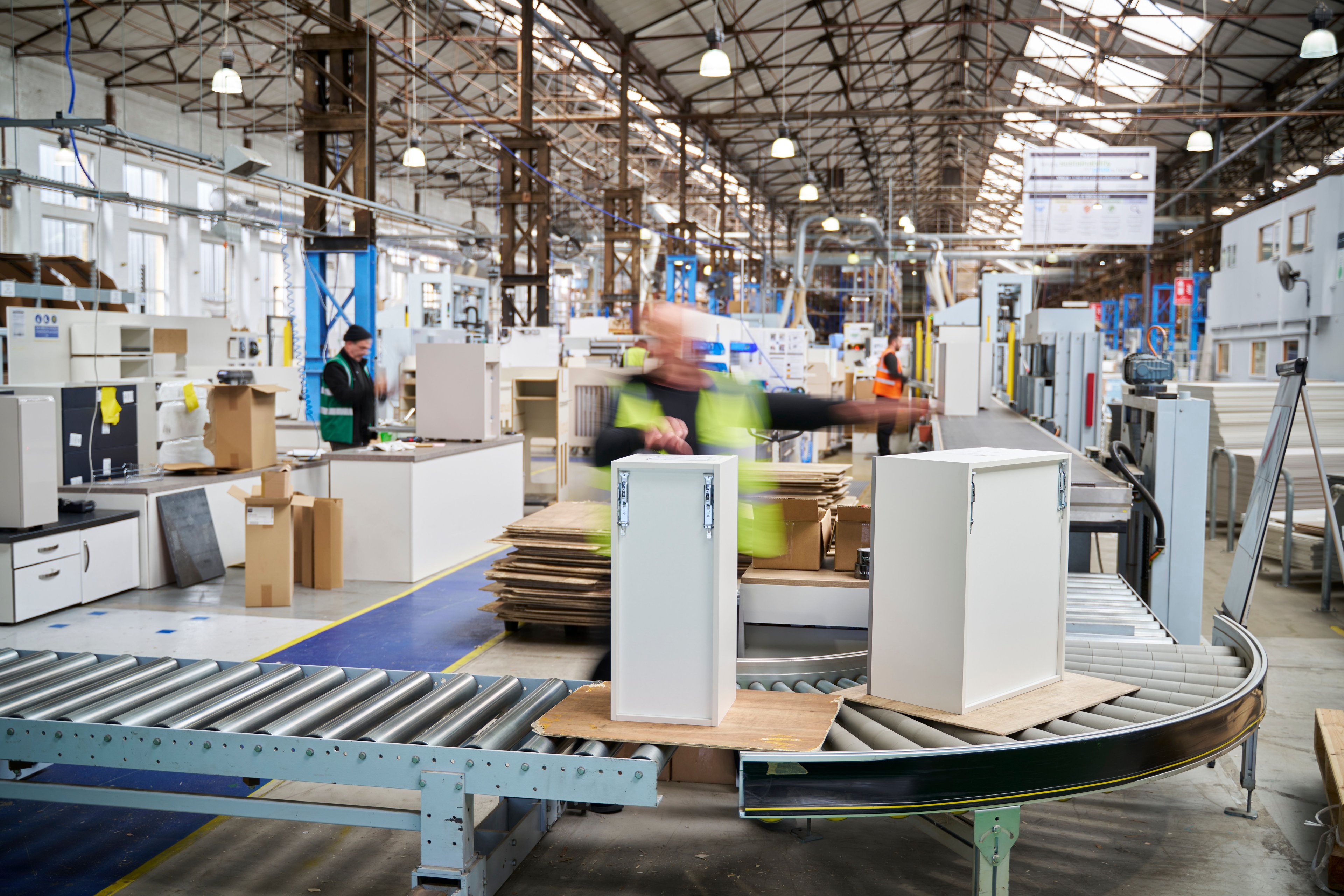 Cabinets being built in factory