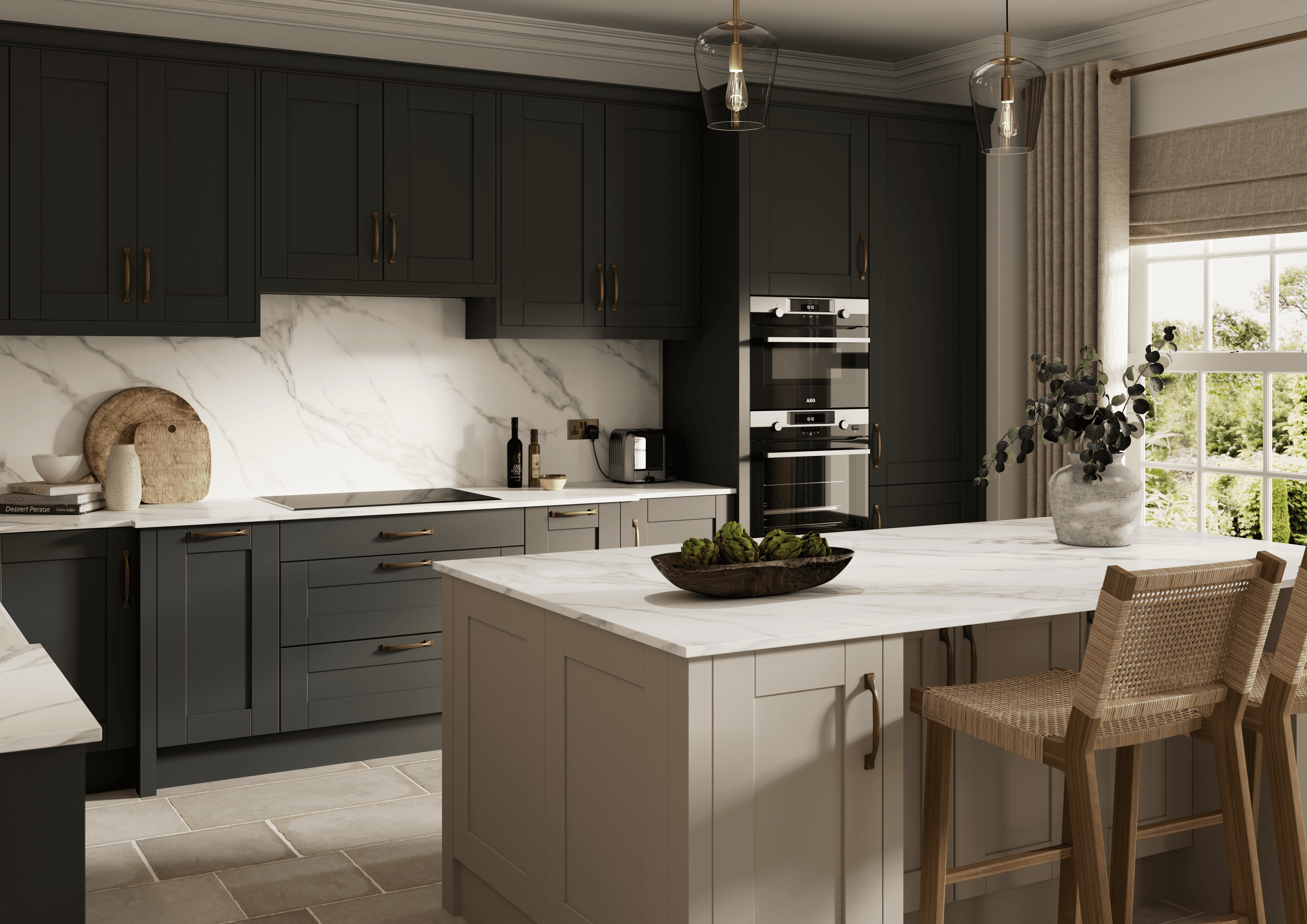 Grey and beige country kitchen