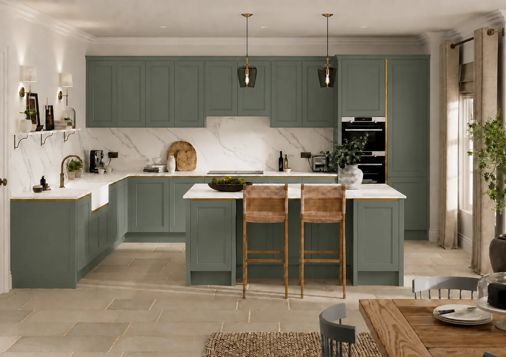 Kitchen with Arundel Reed Green shaker doors