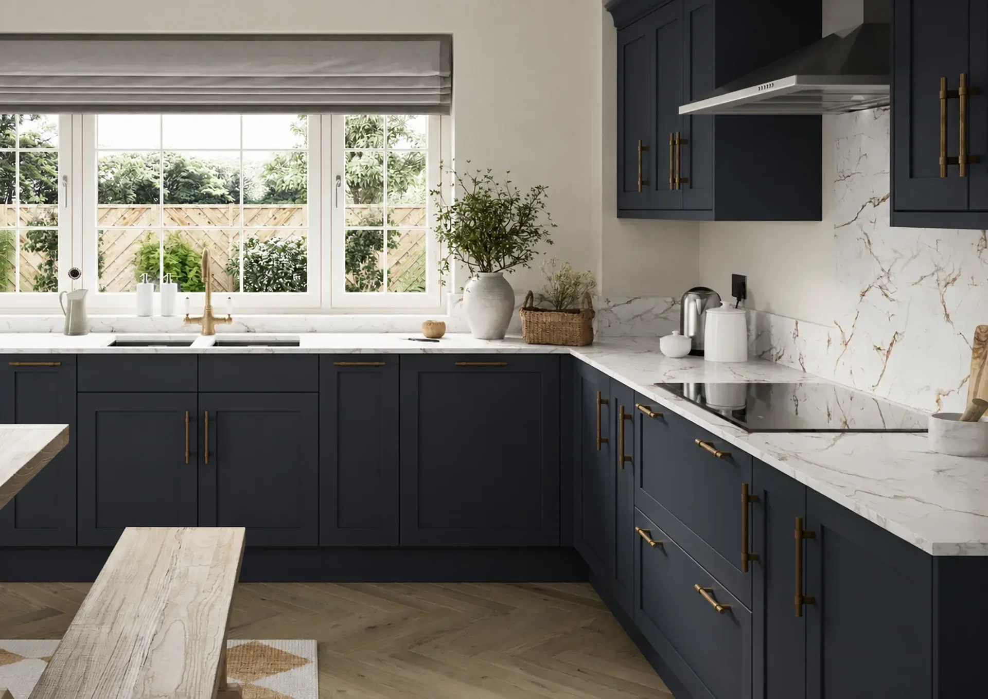 Kitchen with Fishbourne Indigo Blue shaker doors