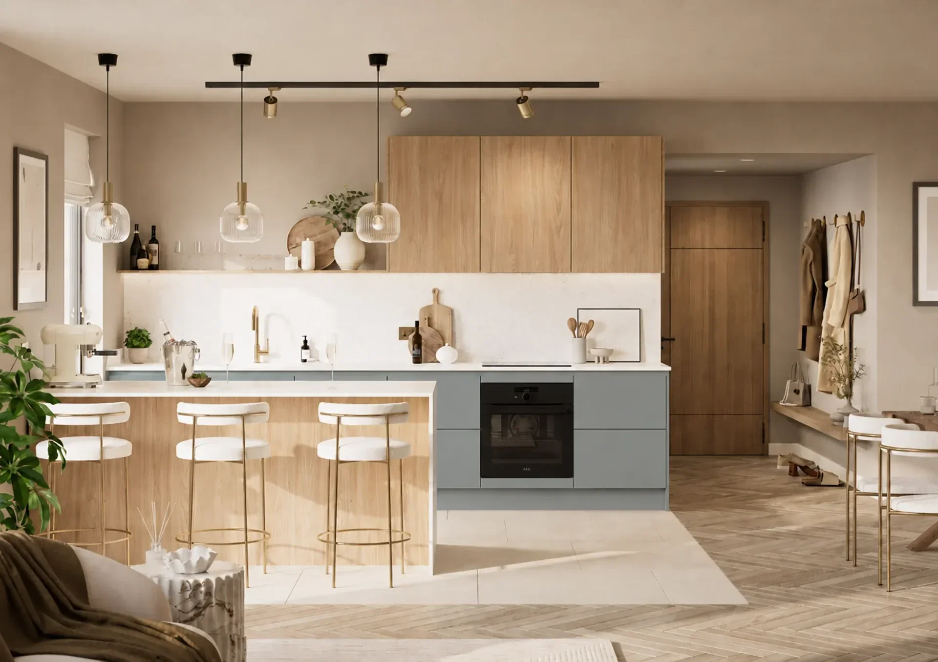 Kitchen with Franklin Fjord and Hamilton Natural Sheffield Acacia doors
