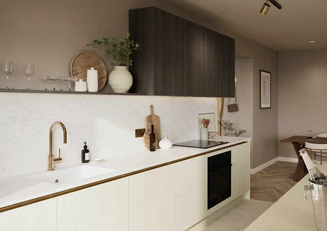 Kitchen with Franklin Woodgrain Porcelain and Dark Grey Fineline doors