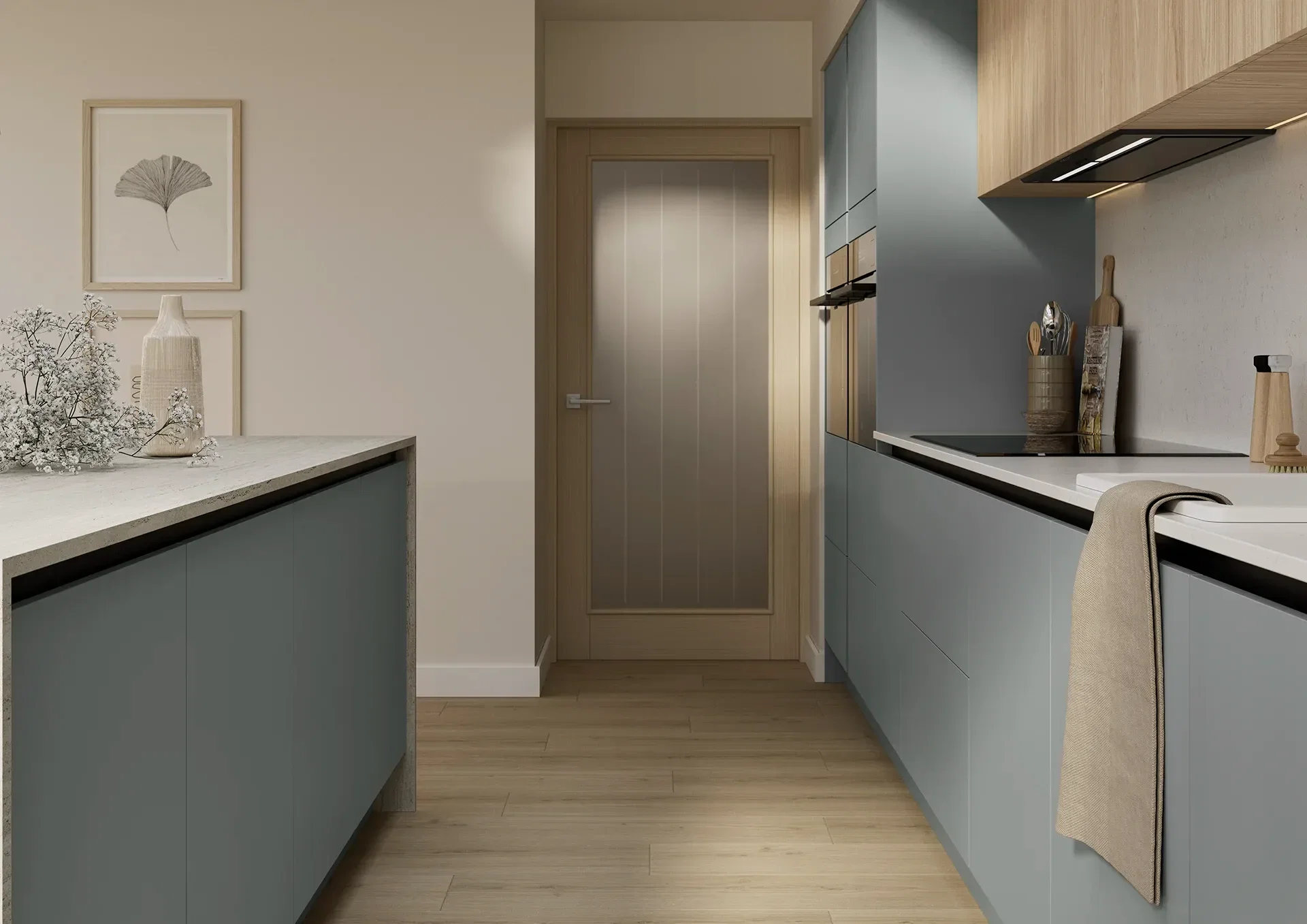 Kitchen with Hamilton Natural Sheffield Acacia and Franklin Monument doors