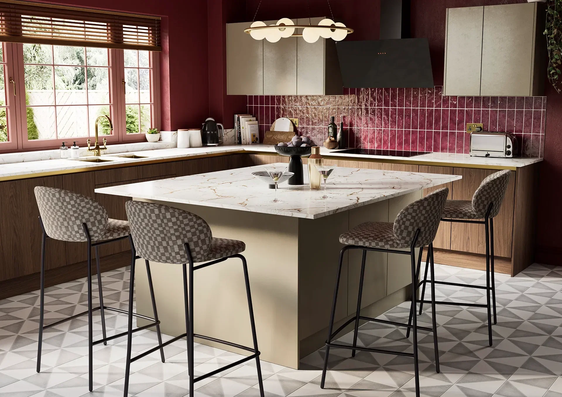 Kitchen with Hamilton Marone Casella Oak and Hythe Brushed Champagne doors