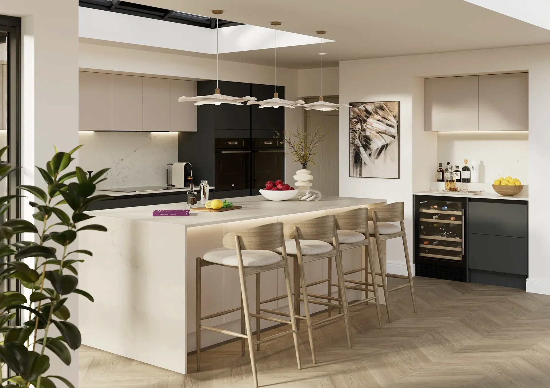 Handleless kitchen with Ilminster Graphite and Cashmere doors