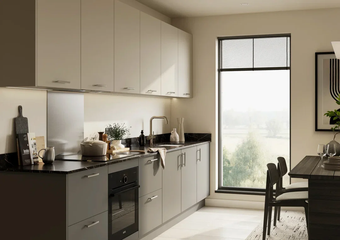 Two tone kitchen with Jackson Lava and Stone doors