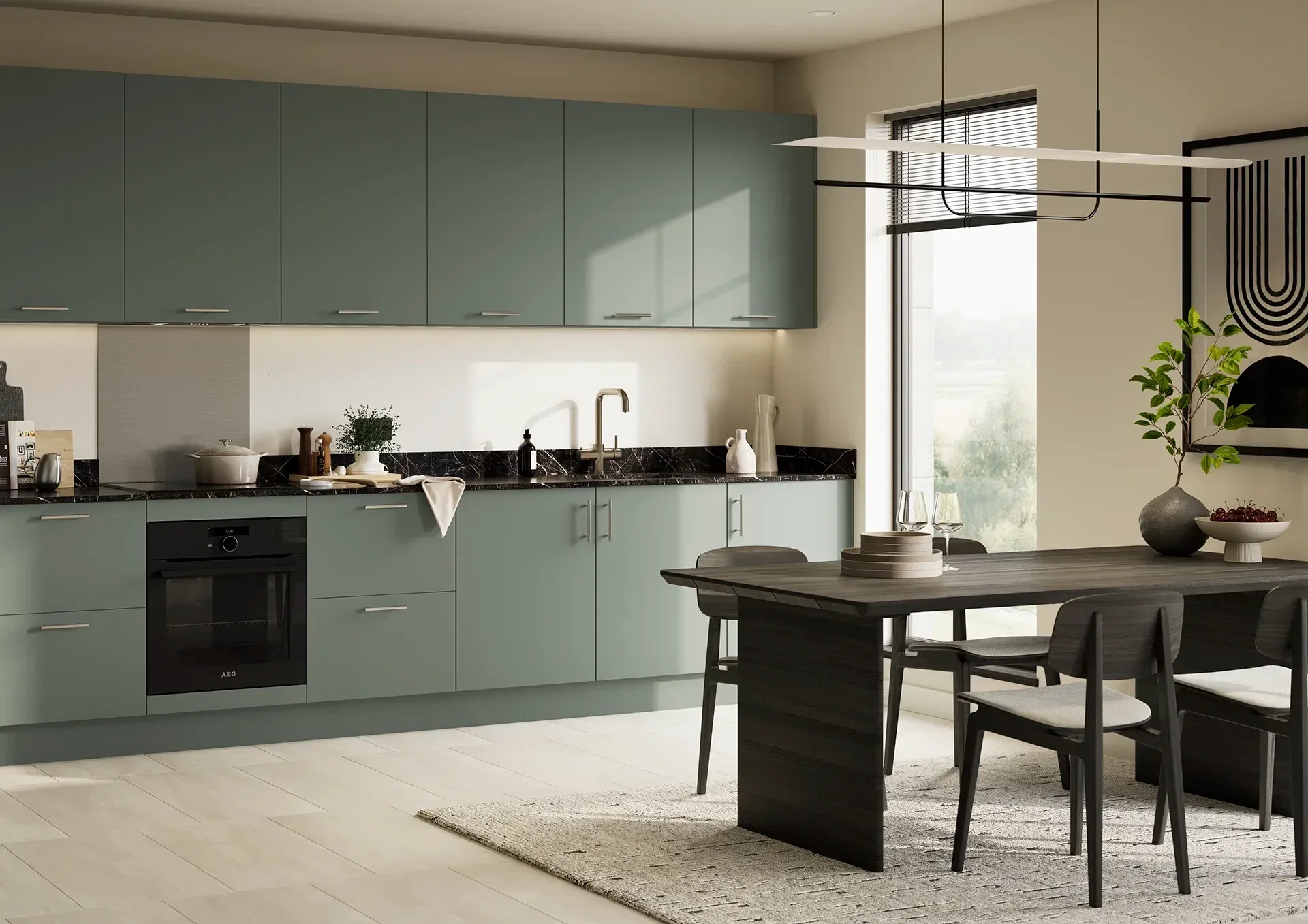 Kitchen with Jackson Reed Green doors