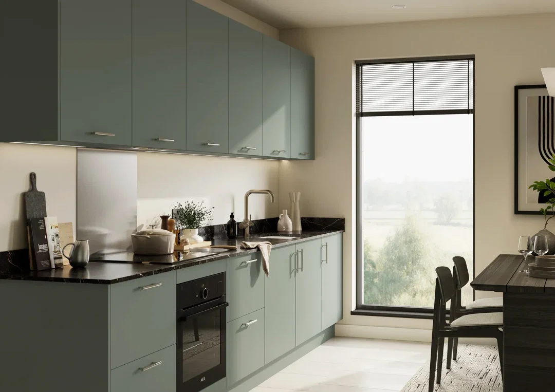 Kitchen with Jackson Reed Green doors
