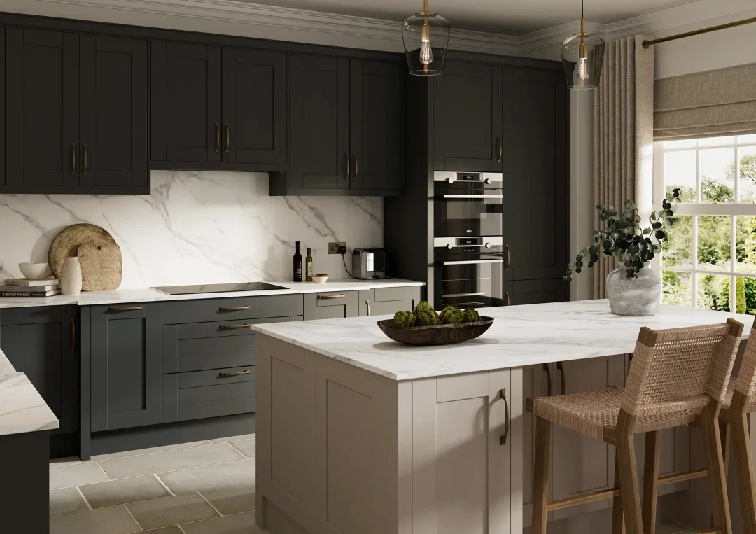 Shaker kitchen with Maine Graphite and Taupe doors
