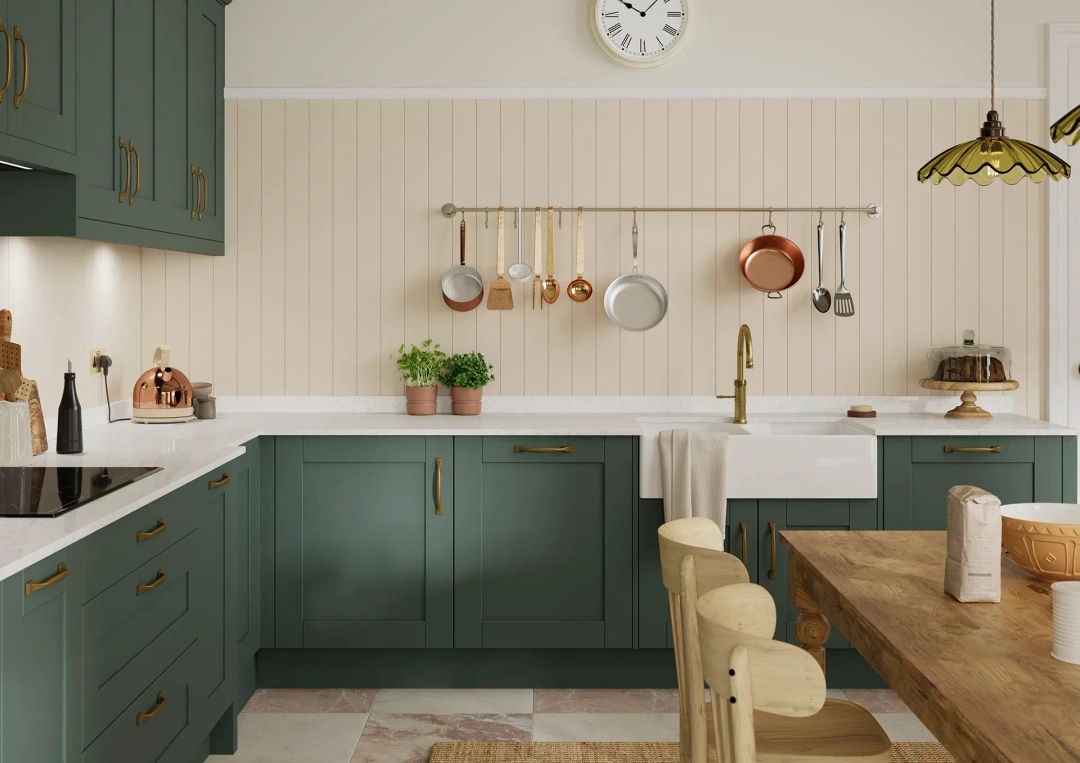 Shaker kitchen with Maine Heritage Green doors