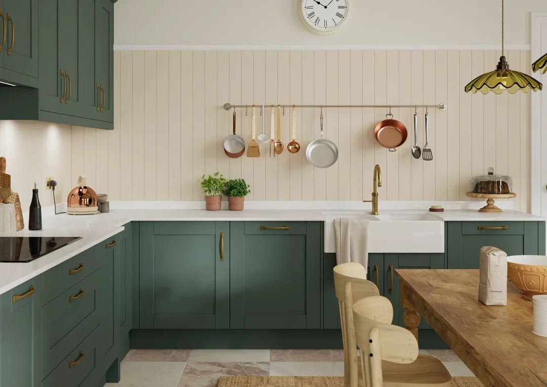 Shaker kitchen with Maine Heritage Green doors
