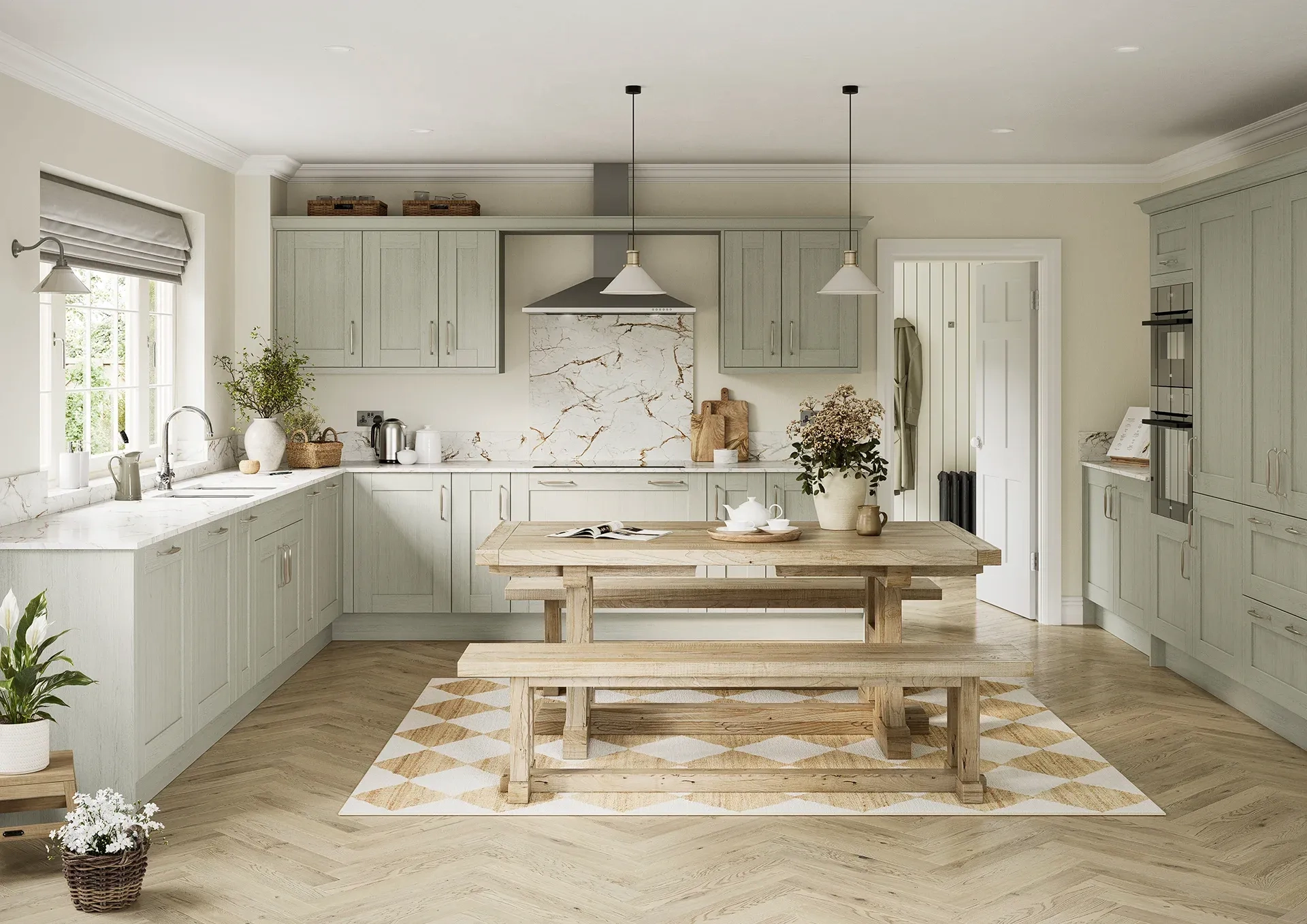 Shaker kitchen with Maine Mussel doors