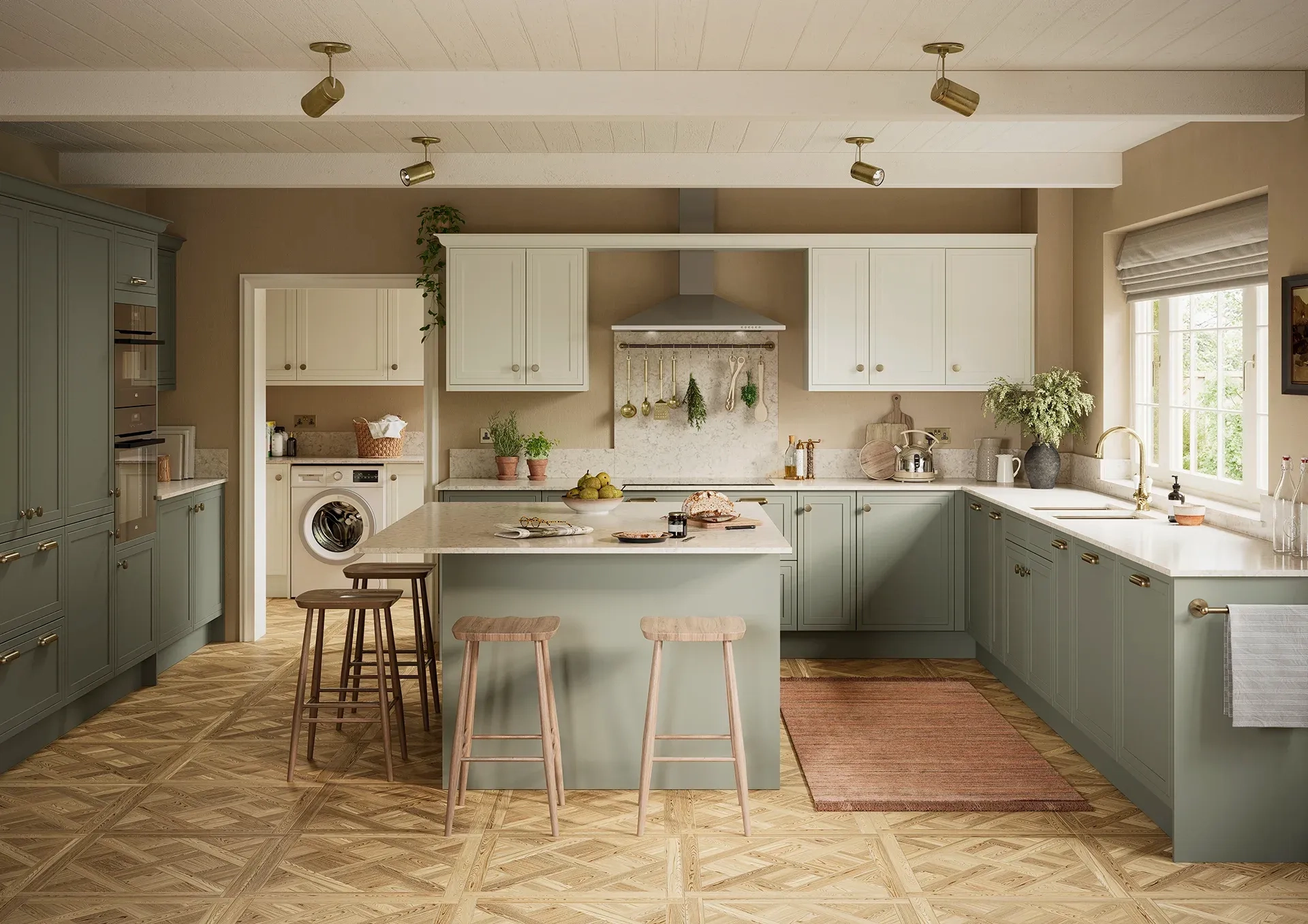 Shaker kitchen with Petworth Cardamom and Porcelain doors