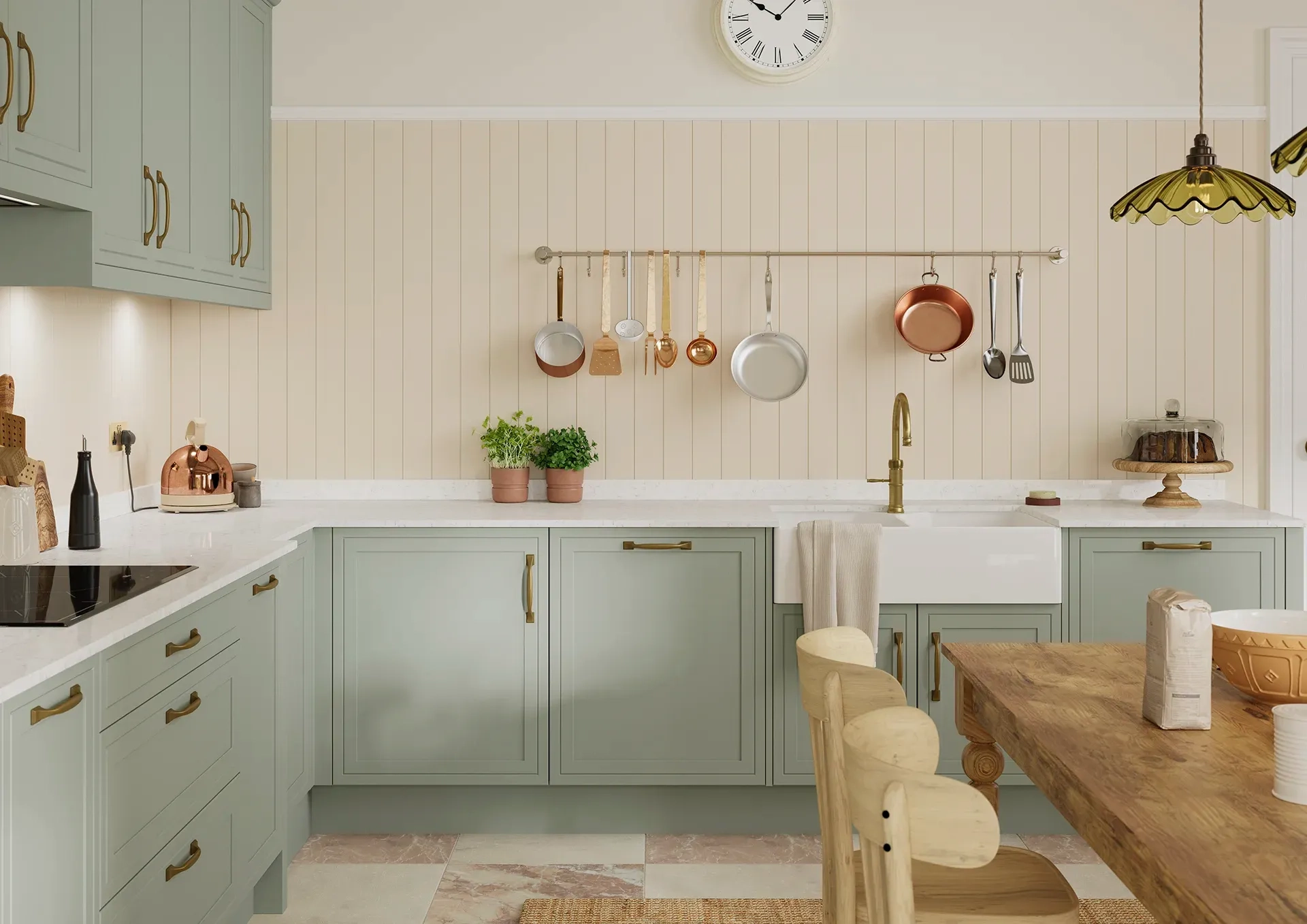 Shaker kitchen with Petworth Sage Green doors