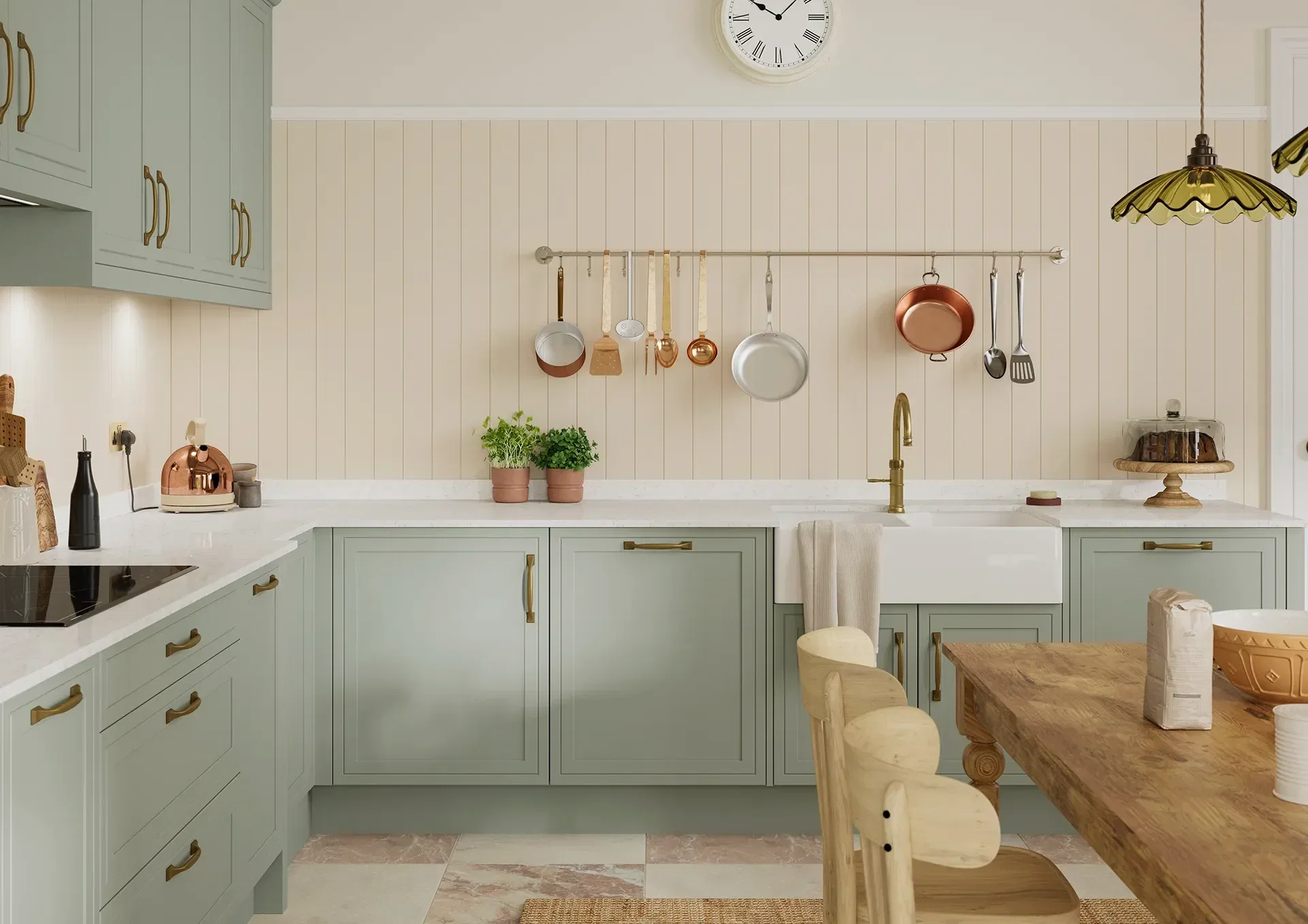 Shaker kitchen with Petworth Sage Green doors