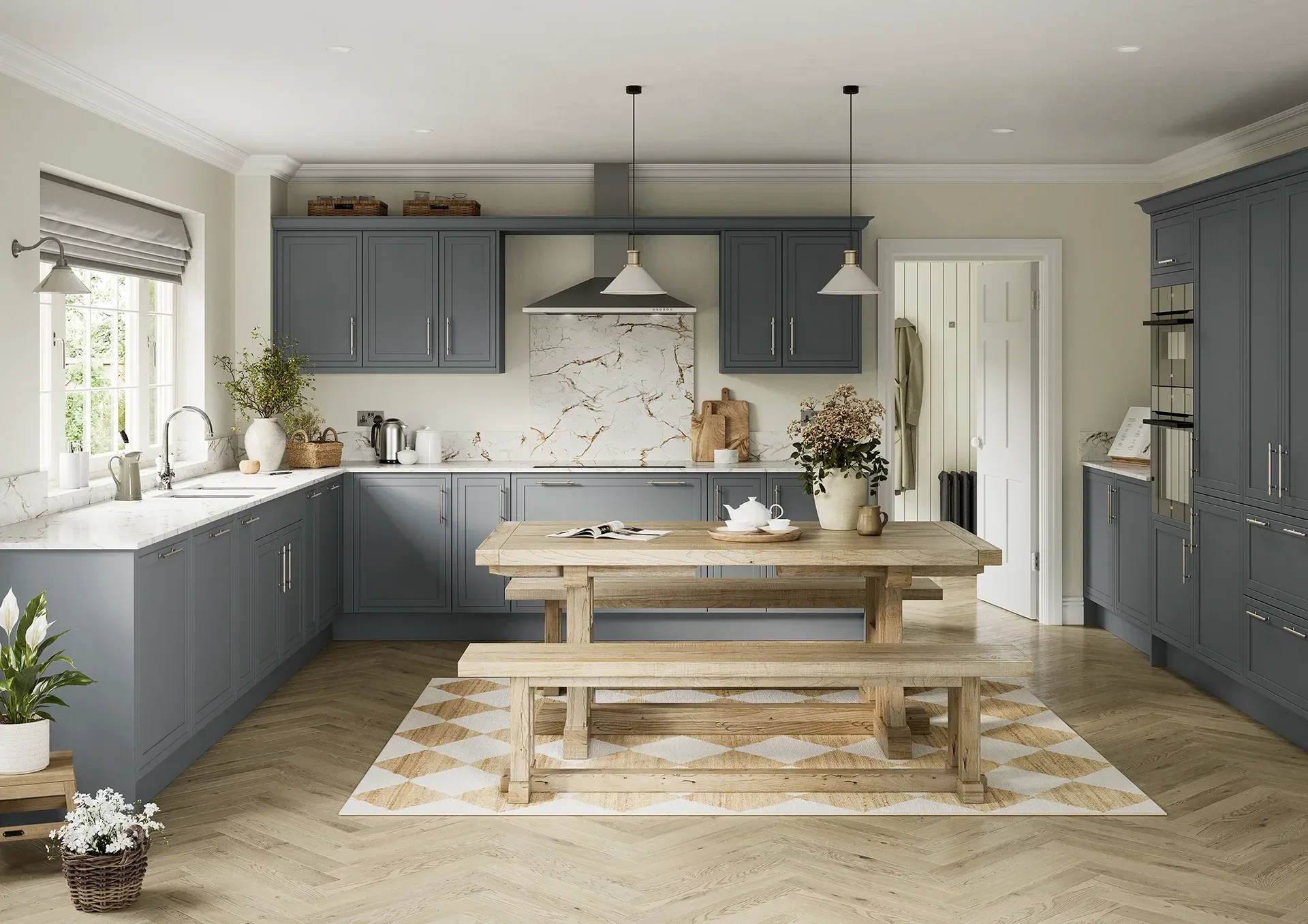 Shaker kitchen with Petworth Slate Blue doors