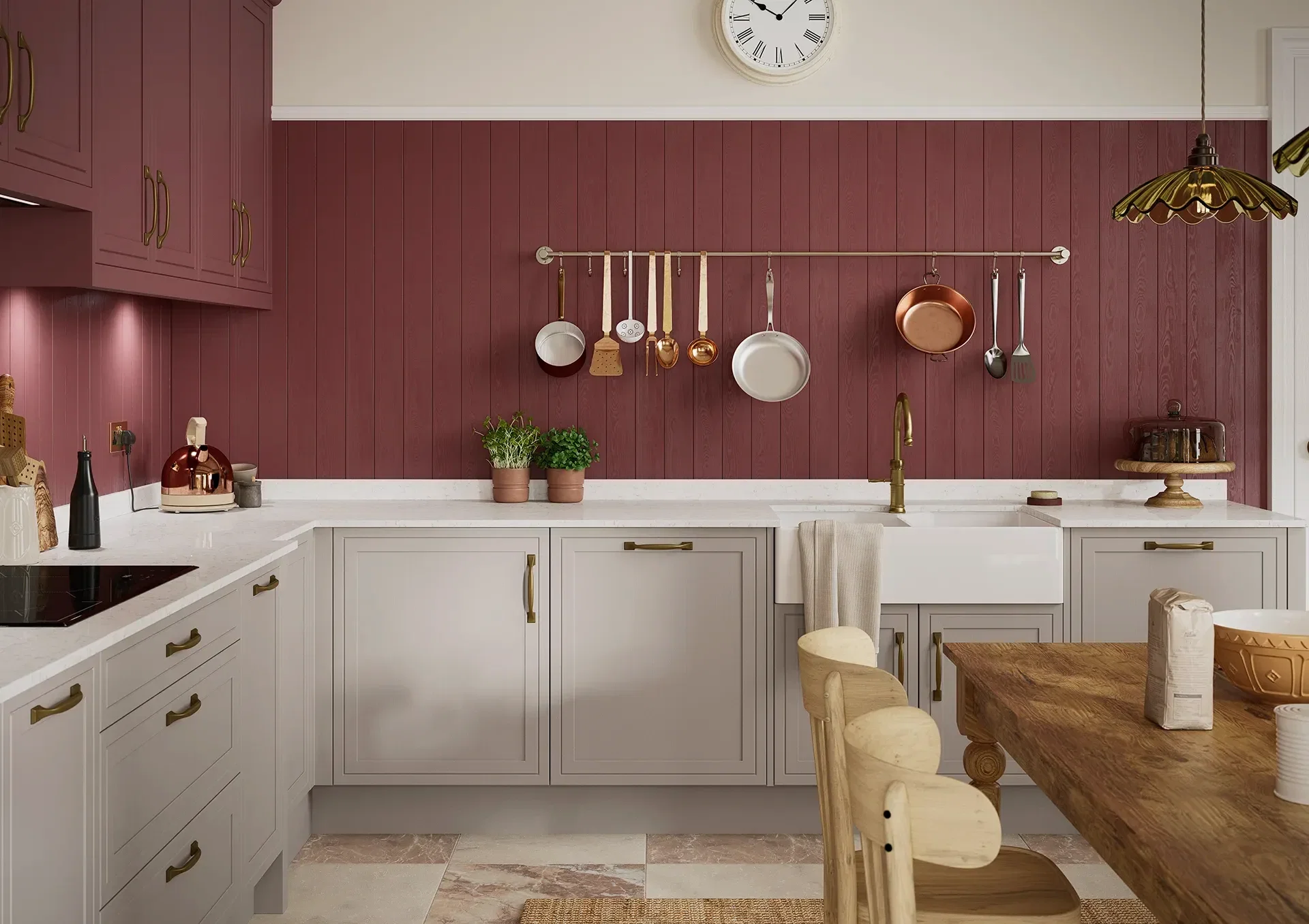 Shaker kitchen with Petworth Stone and Antique Red doors