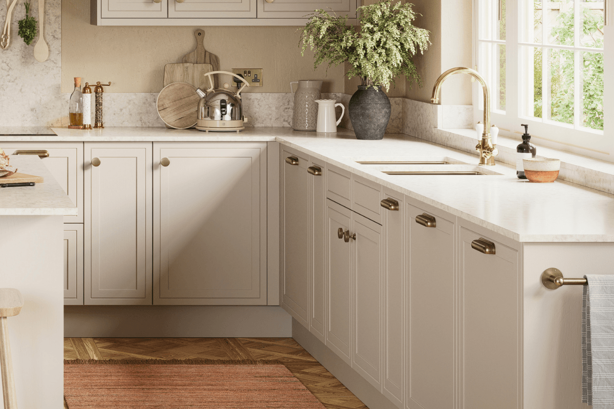 Kitchen with Petworth Stone doors and cup and knob handles